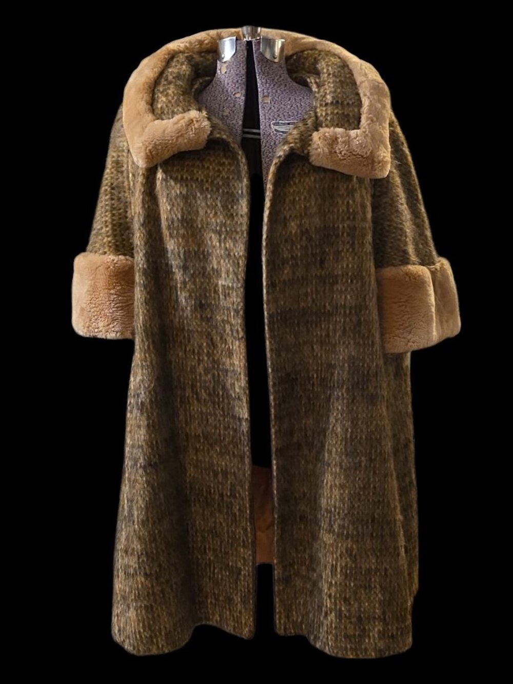 Plus Size Rare 1950's-1960's Luxury Mohair Blend Sheared Beaver Trim OPEN Coat